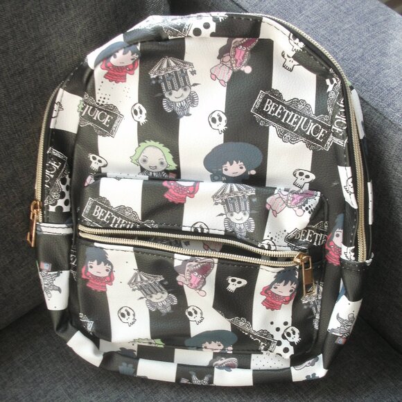 NWT Beetlejuice Mini Backpack 11"x10" Adjustable Shoulder Strap Gothic Bag Purse - Picture 1 of 2